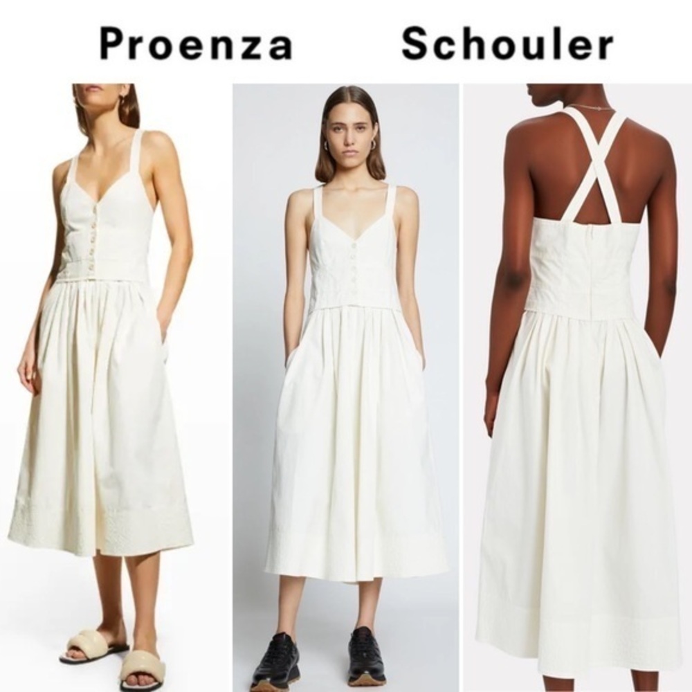 PROENZA SCHOULER WHITE LABEL Sleeveless Washed Cotton Midi Dress Off White 495$